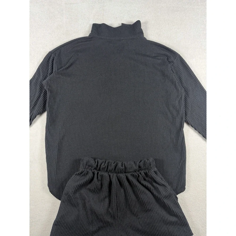 Fashion Nova Ribbed 2 Piece Lounge Set Black Henley Top Boxer Shorts Medium‎
